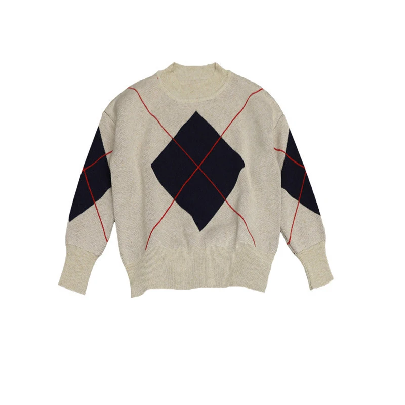 Стильный свитер-пуловер для девочек Теплый мягкий свитер для маленьких девочек коллекция года, осенне-зимние модные детские свитера в клетку#8067