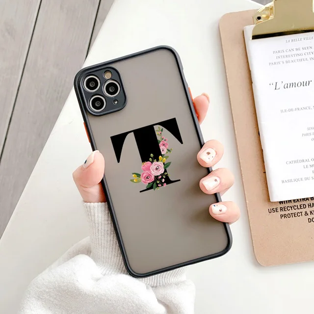 Elegant Black Letter Flower Matte Phone Case - Fashionable Protective Shell