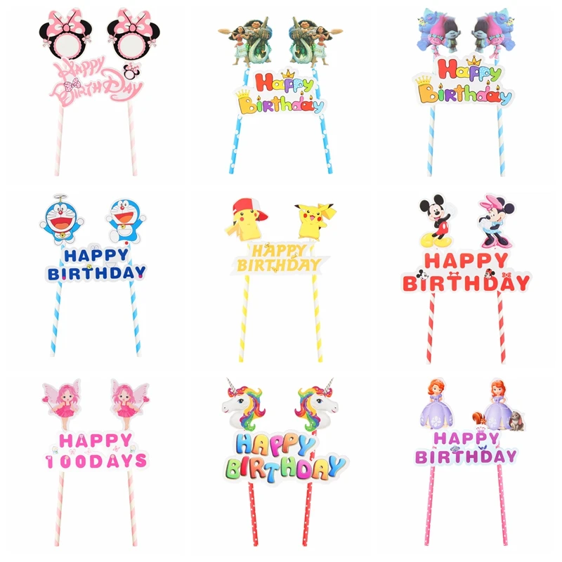 

1 set Mickey Minnie Mouse Unicorn Theme Happy Birthday Cupcake Topper Flags Baby Shower Kids Birthday Party Cake Decoration