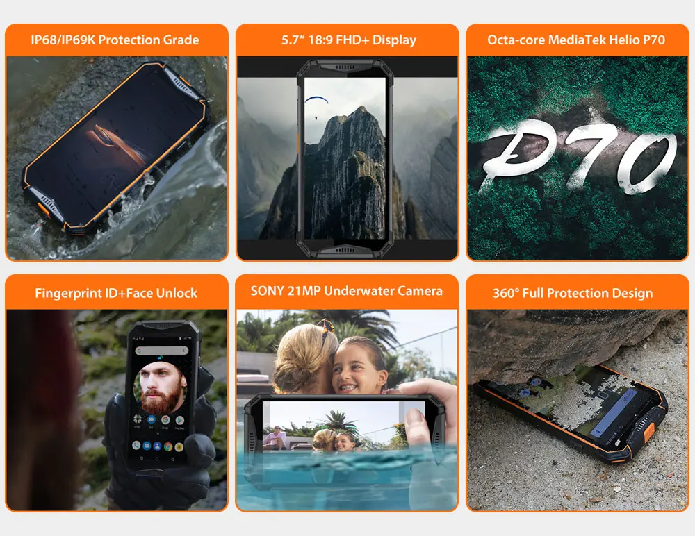 Ulefone Armor 3W 5,7 ''мобильный телефон Android 9,0 6 ГБ 64 Гб разблокировка отпечатков пальцев NFC OTG 21 МП Helio P70 Восьмиядерный двухsim-смартфон