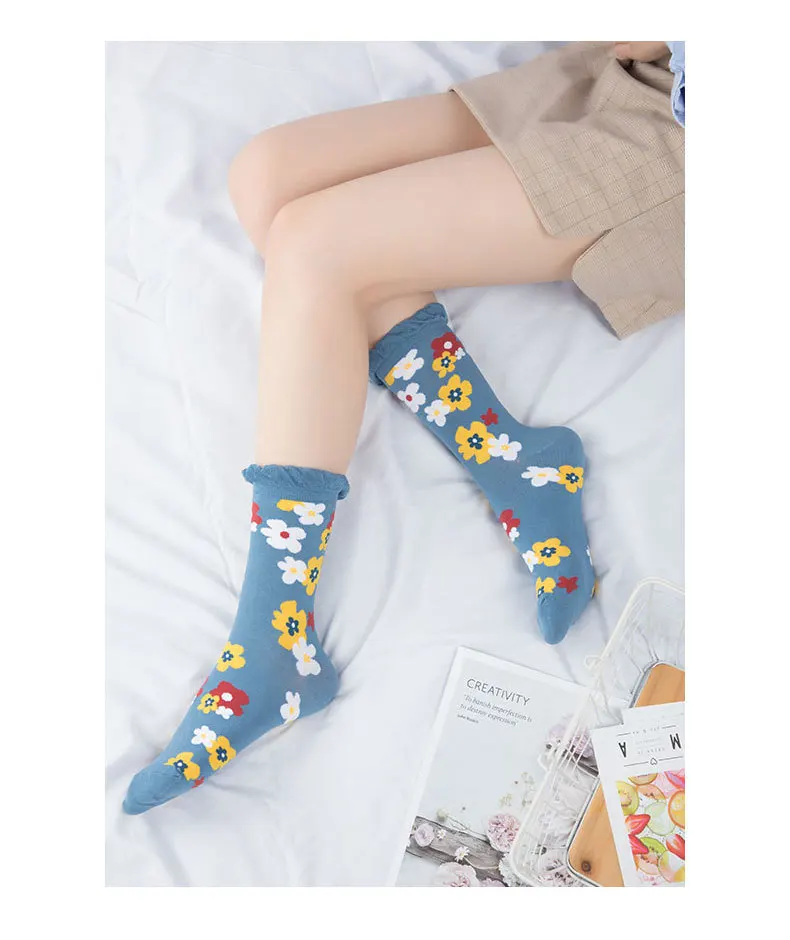 5 пар/компл. осень-зима Для женщин кружевные хлопковые носки Модные Сладкий с фабрики хлопковые носки для девушек, визуально увеличивающие
