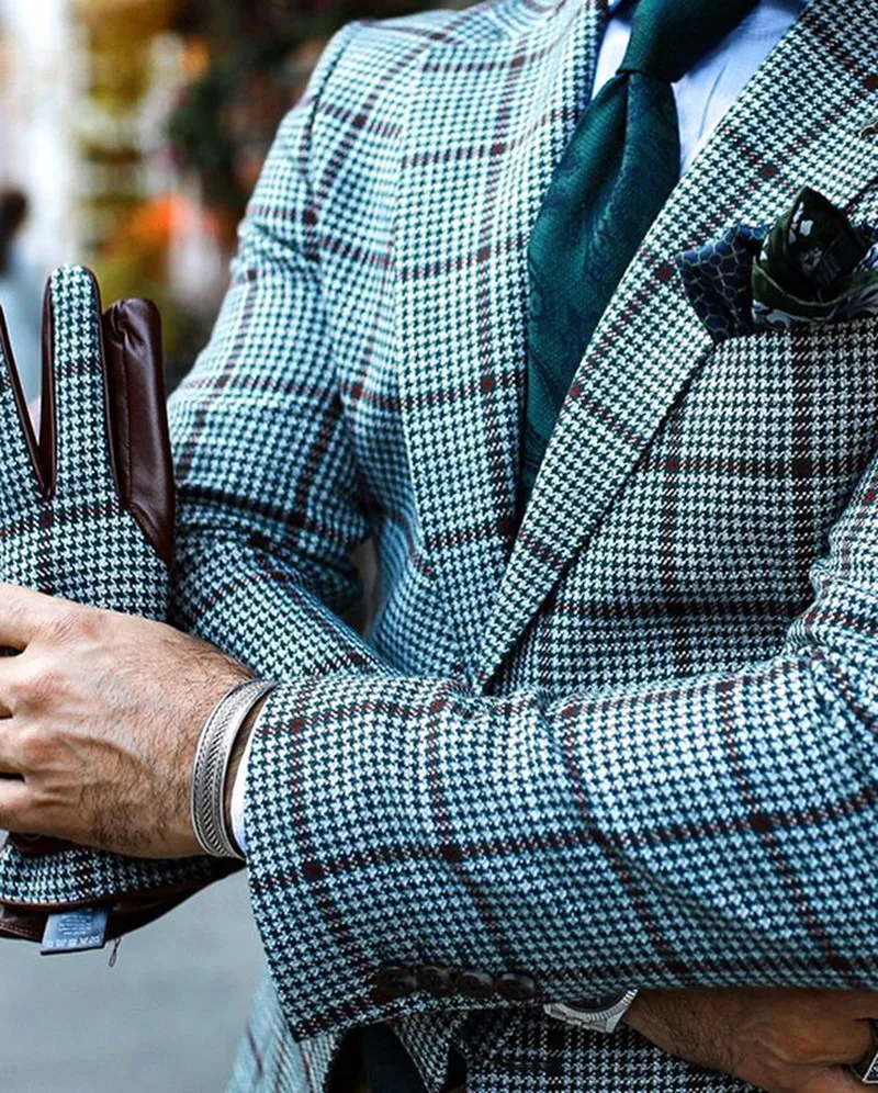 Модные мужские костюмы из смеси полиэстера с зубчатым отворотом Terno Masculino официальный клетчатый костюм на заказ