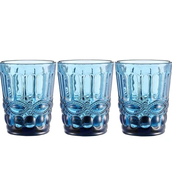 

Drinking Glasses Juice Whisky Cup 3pcs / lot Bar Household Wedding 240ml 8oz Milk Coffee Embossed Tumbler Beverage Glass Cups