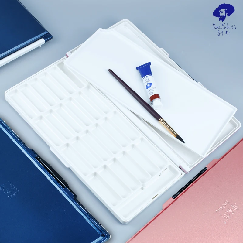 Paul Rubens Moisturizing Watercolor Paint Palette Gouache Acrylic 24 Grids Plastic Paint Storage Tray Box for Art Supplies Paint Tray Color Palette Watercolor Palette