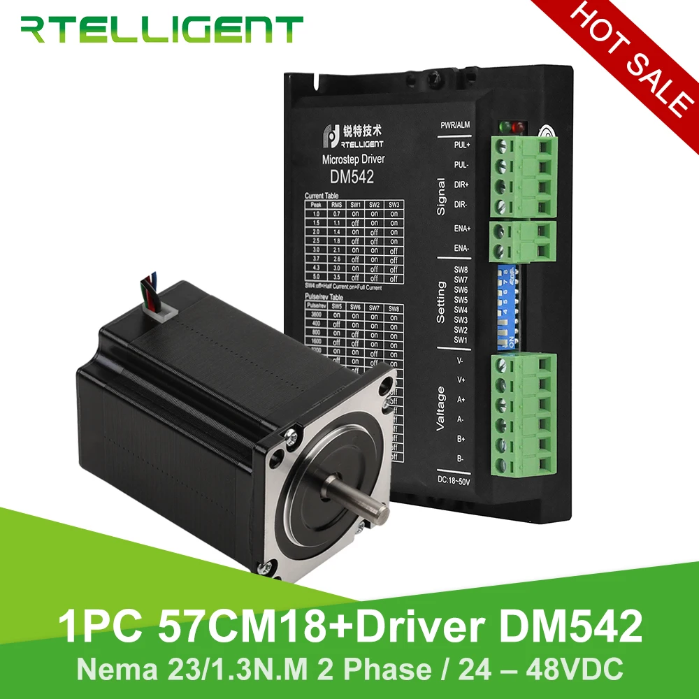 Шаговый двигатель Rtelligent Nema 23 шаговый 57CM18 и драйвер DM542 двигателя 1.3n. M 24 48V DC комплект шаговых