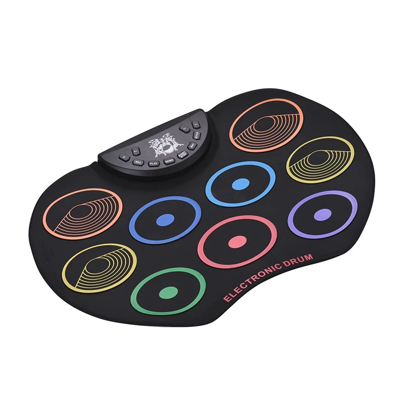 ABZB-набор электронных ударных рулонных барабанов 9 силиконовых барабанов колодки USB/питание от аккумулятора барабанные палочки, ножные педали для детей