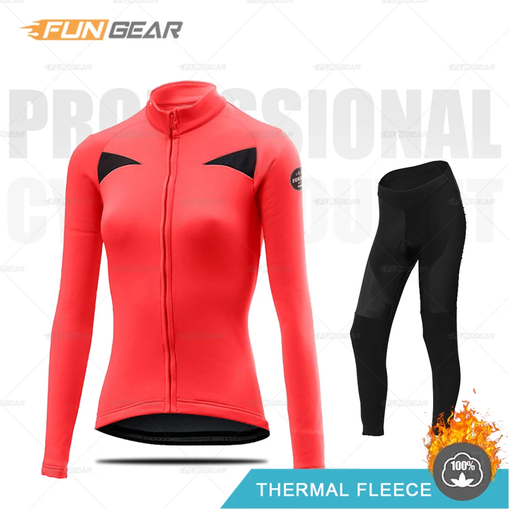 Женская зимняя одежда для велоспорта, куртка с длинным рукавом для шоссейного велосипеда, комплект из Джерси, теплая флисовая женская одежда, модная Ropa Ciclismo Invierno - Цвет: Normal Cycling Set 1