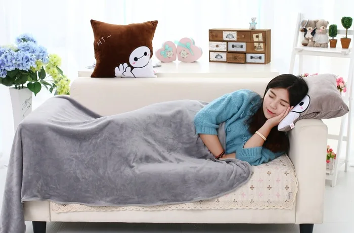 Cartoon Pillow Blanket Dual Purpose Students Napping Pillow Office Cushion Back Cushion Coral Fleece Blanket Car Airable Cover