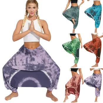 

Casual fashion Women Spring and summer Bohemia Tie-dye Print Track Pants Loose Elastic Waist Bloomers Pants trousers h4