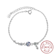 Нежный 925 пробы Серебряный Звездная Луна Звезда браслет девушки, дети, ребенок Минимальный CZ женский браслет Argent Planet ювелирные изделия SB032