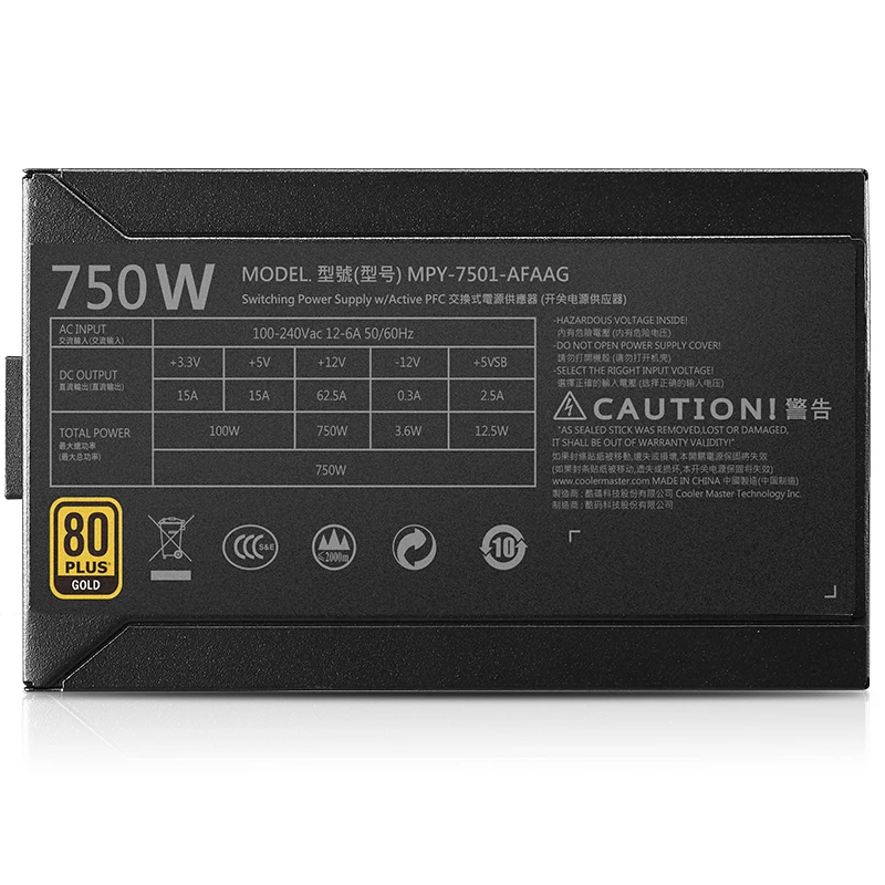 Блок питания для Cooler Master MWE GOLD 750 полный модуль ATX RTX2080Ti игровой хост источник питания 750 Вт блок питания MPY-7501-AFAAG