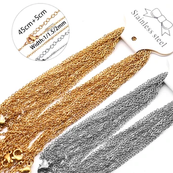 

1mm/1.5mm/2mm Stainless Steel O-Chains Link Chain Necklaces Gold/Steel Color Cross Chain with Extension Chain Accessories 10pcs