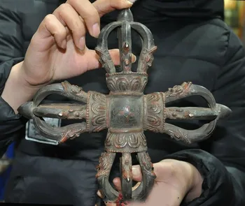 

wedding decoration 10" Old Tibetan Buddhism Temple Bronze Dorje Vajra Phurpa Exorcism FaQi
