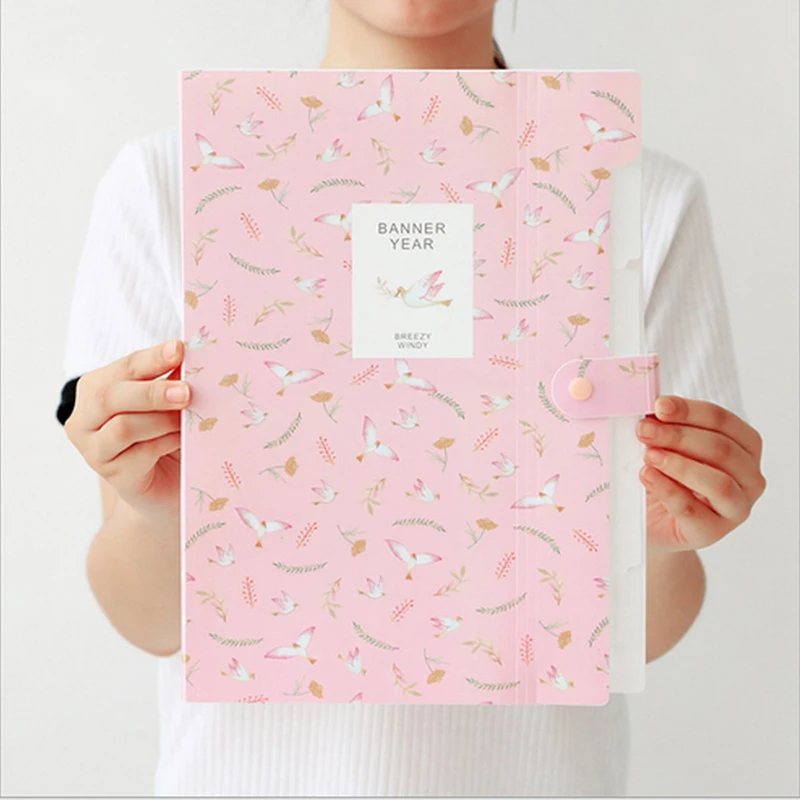 

Coloffice 1PCS Fresh Floral Filing Production Folder Multi-Function 5 Into Mezzanine File A4 Document File Folder School Office
