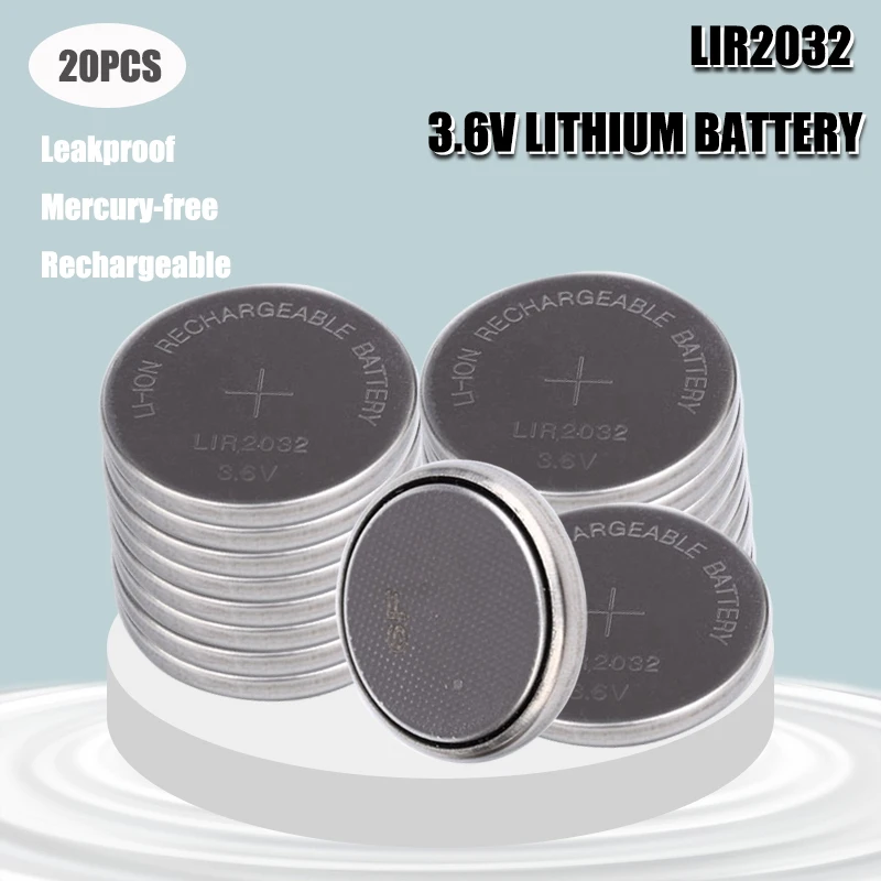 LIR2032-batería recargable de iones de litio para reloj, botón de litio de 3,6 V para ordenador, sustituye a LIR 2032 CR2032/ML2032, novedad de 20 piezas