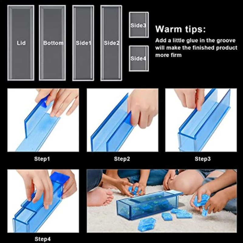 D0LC 도미노 에폭시 수지 금형 도미노 보관 상자 실리콘 금형 DIY 공예 보석 보관 케이스 홀더 주조 도구