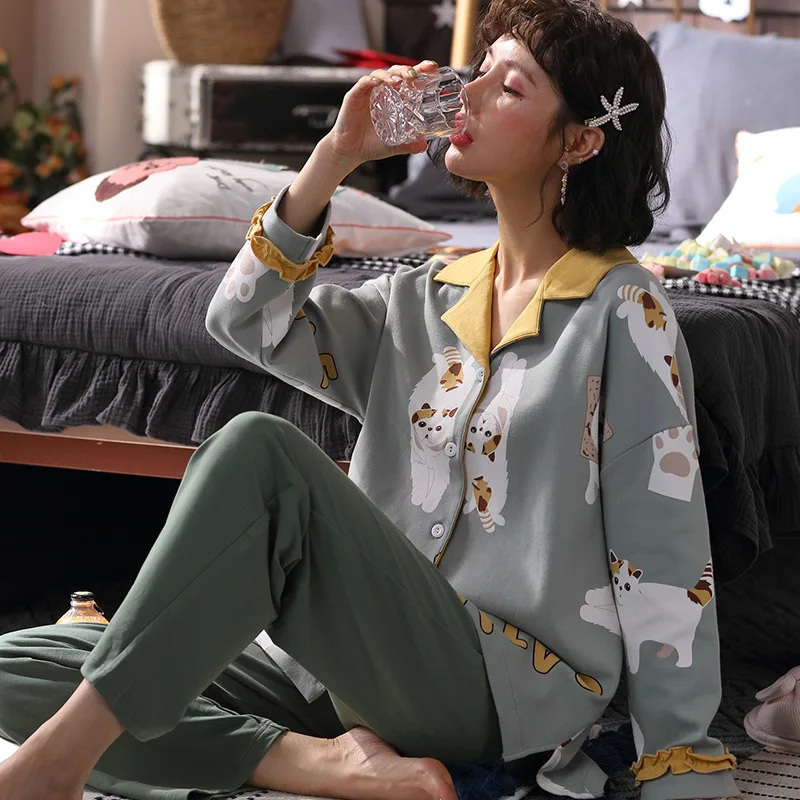 

C33193 # Stretch Lazy Cat Cardigan LZ Long Sleeve Pajamas Homewear Set Series
