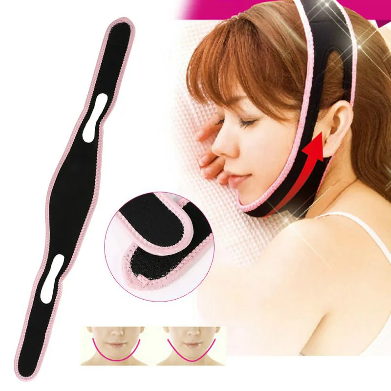 Нежная дышащая маска-тренажер для контура лица убирает двойной подтягивающий подбородок подтягивающий кожу ленточный бандаж для лица - Цвет: Black and Pink