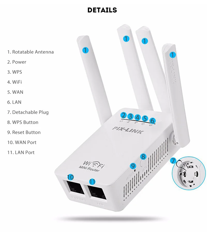 300M Wireless Router ,Network Extender Repeater With Four Wires For WiFi Signal Amplifier Repeater