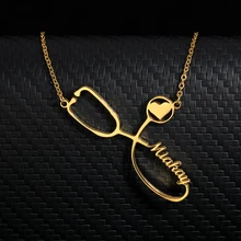 Personalized Custom Stethoscope Name Necklaces For Women Men Gold Silver Stainless Steel Long Chain Nameplate Pendant Necklace