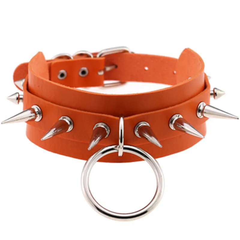 XL8166-6 Big O-Round Punk Rock Gothic Chokers Women Men Leather Silver Spike Rivet Stud Collar Choker Necklace Statement Jewelry fashion - Окраска металла: XL8166-6