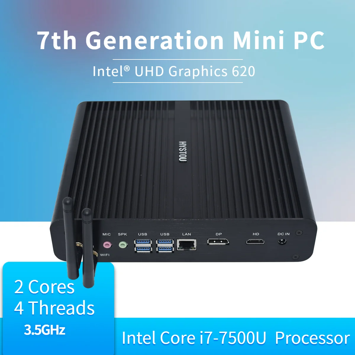 Hystou Intel Core i7 Мини ПК игровой 7500U 6500U 6600U безвентиляторный ITX чехол Wind10 HTPC TV Box Kodi мини