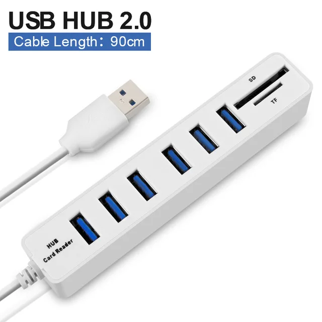 Usb-концентратор 3,0 Мульти USB C 3,0 usb-хаб высокого Скорость 3/6 Порты хаб TF/SD кард-ридер USB C концентратор для ПК Компьютерные аксессуары - Цвет: 90cm White USB 2.0