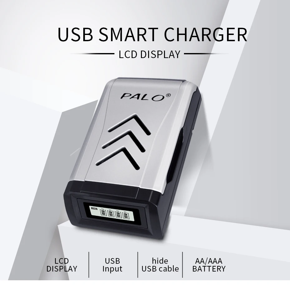 PALO C905 ЖК-дисплей с 4 слотами интеллектуальное зарядное устройство для AA/AAA NiCd NiMh аккумуляторные батареи Быстрая зарядка