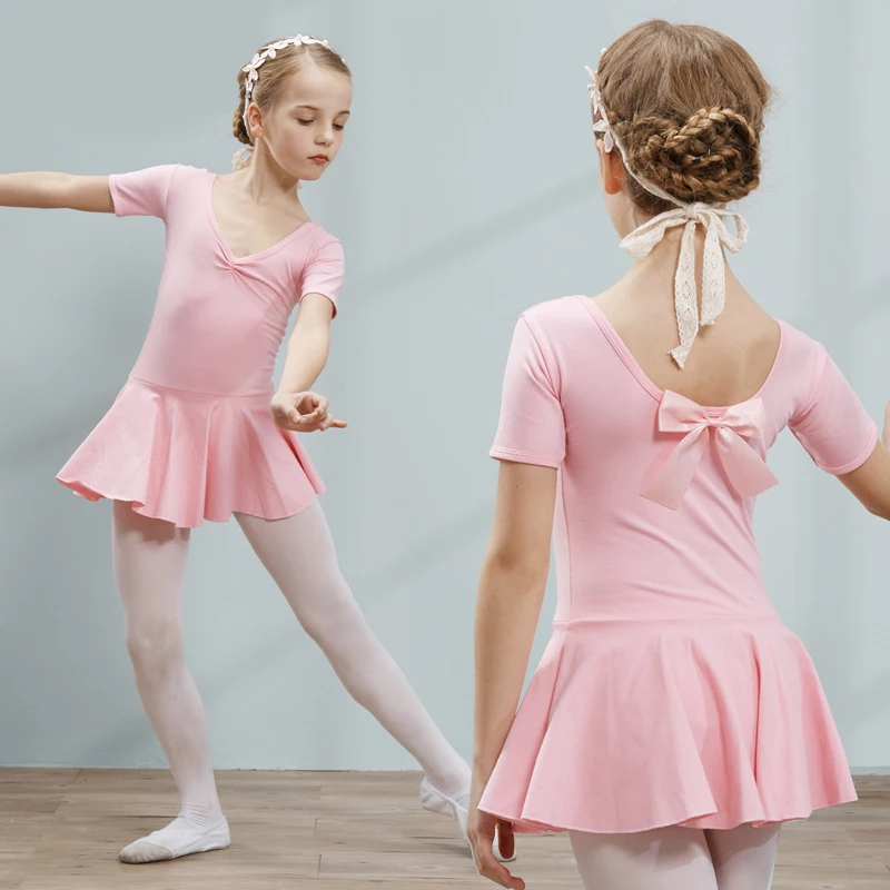 

Girls cotton Ballet Dress Gymnastics Leotard Long Sleeve Kids Child Pink Ballet Clothing Dance Wear With Chiffon Skirts For Girl