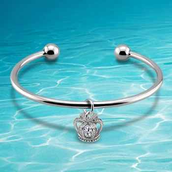 

Cute Cubic Zirconia Crown Charm Bracelets & Bangle for Women 925 Solid Silver Crystal Bracelet Adjustable Femme Jewelry Gift