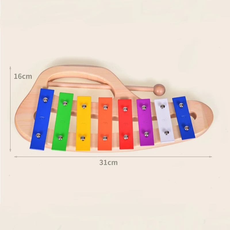 Hand Knock Xylophone Glockenspiel with Mallets 8 Tones Colorful Metal Bars Wooden Musical Instrument Preschool Educational Toy
