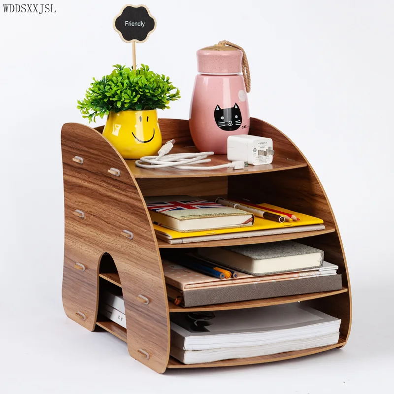 

WDDSXXJSL office supplies creative curved A4 storage box wooden file rack file box data rack shelf desktop storage home decor