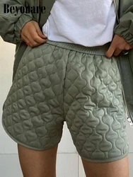 Beyouare primavera verão cintura alta shorts feminino casual algodão sólido elástico cintura solta básico shorts movimento bottoms inglês