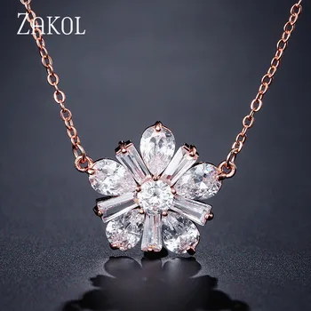 

ZAKOL Fashion Zirconia Flower Necklaces For Women Crystal Charm Wedding Femme Party Jewelry Friend Gift pulseira FSNP2141