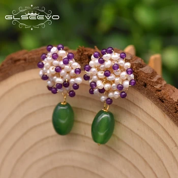 

GLSEEVO Flower Fashion Dangle Drop Earrings For Women Wedding Gift Natural Small Pearls Handmade Luxury Fine Jewellery GE0983A