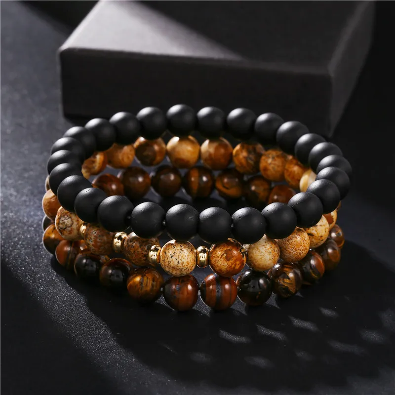 3pcs/set 6mm Stone beads bracelet tiger eye handmade pulseira mens jewelry  accesorios Men armband hombre bracelets homme bijoux