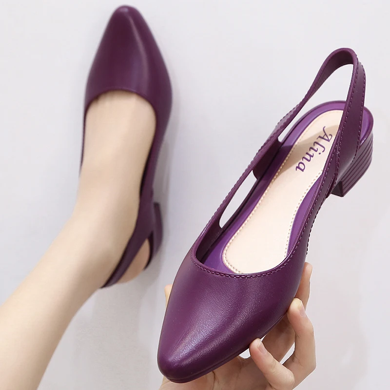 Akexiya Jelly Sandals Women Pointed Toe Chunky Med High Heels Flip Flops Slingback Casual Candy Skidproof Beach Shoes For | Обувь