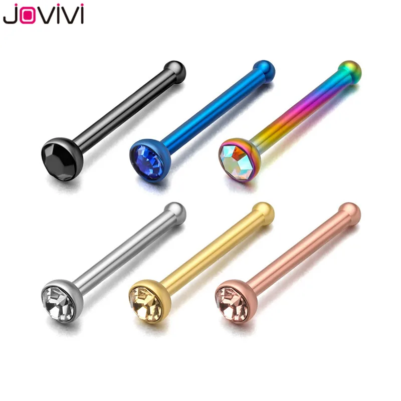 JOVIVI Новинка 6 шт. из нержавеющей стали 20 г серьги в нос, гвоздики кость ноздрил Pin Прямая форма Бар 1,5-3 мм страз украшение для пирсинга носа