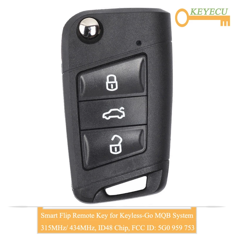 KEYECU умный флип дистанционный Автомобильный ключ для Volkswagen MQB Keyless-Go Golf 7 Tiguan- Fob 3 кнопки-ID48 чип-P/N: 5G0959753