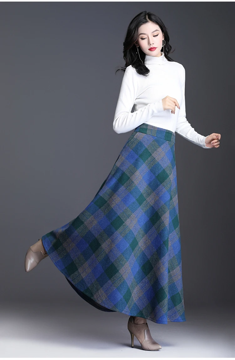 HAYBLST Брендовая женская юбка Осень Зима Плюс Размер 3XL элегантный корейский стиль мода плед Высокая талия длинная одежда утолщение