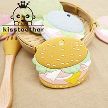 Kissether novo 1 pçs silicone hambúrguer mordedor sem bpa bebê dos desenhos animados burger pingentes diy bebê mordedor chupeta corrente brinquedo do bebê presentes