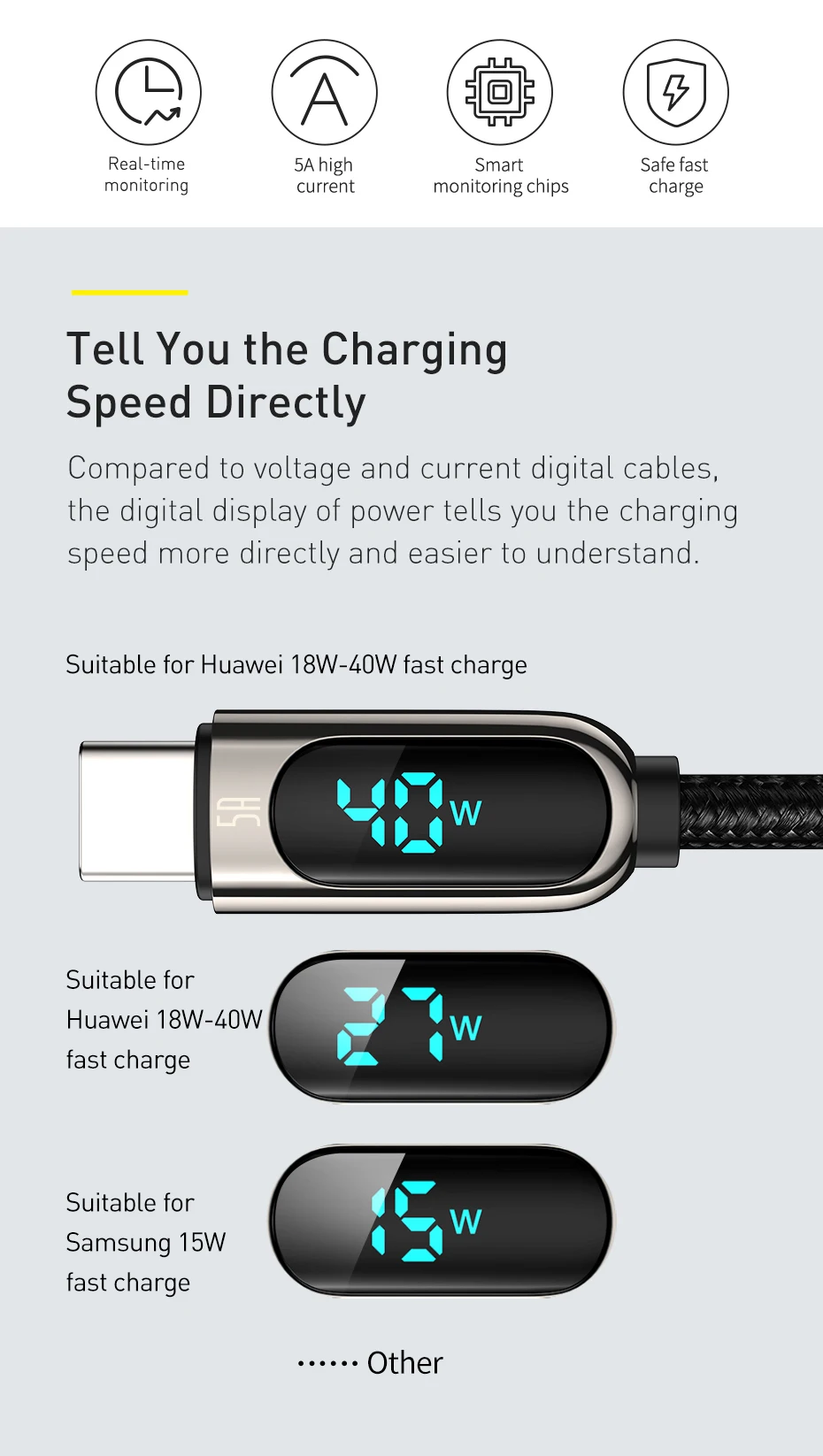 Baseus Display Fast Charging Data Cable USB to Type-C 5