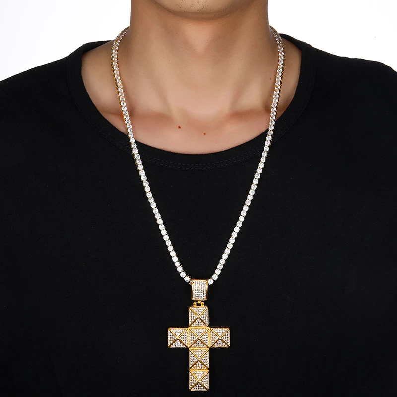 US7 Bling Micro Pave полный кулон крест со стразами и ожерелья из нержавеющей стали для мужчин хип хоп ювелирные изделия