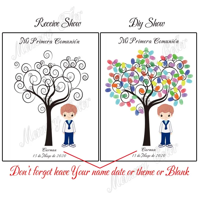 Изготовленный на заказ Тема имя, дата Детские Первое Святое Причастие, определение отпечатка пальца Свадьба Дерево DIY Гостевая книга в холщовой обложке для детей крещение украшения вечерние украшения