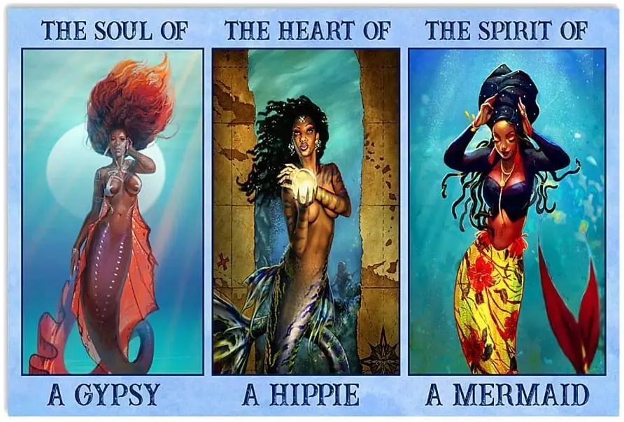 

SIGNCHAT Afro Mermaid A Heart A Soul Poster Art Print Decor for Home Retro Art Wall Decor Metal Sign Poster 8x12 inch