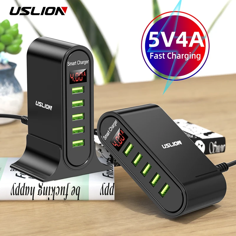 USB-зарядное устройство USLION с 5 USB-портами и светодиодным дисплеем | Мобильные