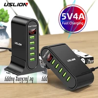 USLION-estación de carga USB Universal para teléfono móvil, pantalla LED Multi cargador con enchufe USB europeo de 5 puertos, para escritorio y casa