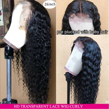 

HD Transparent Lace Wigs For Black Women Remy 150% Brazilian Curly Lace Frontal Wigs Pre Pluked 13X4 Lace Front Human Hair Wigs