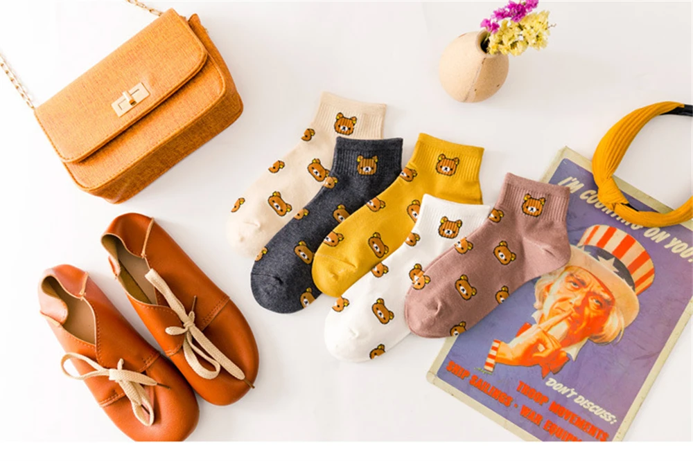 Neue Damenmode Sommer Niedliche Cartoon-Bären-Gesichter Liebliche Tiermotive Atmungsaktive Kurze Knöchelsocken für Mädchen Dropshipping – Detail 3
