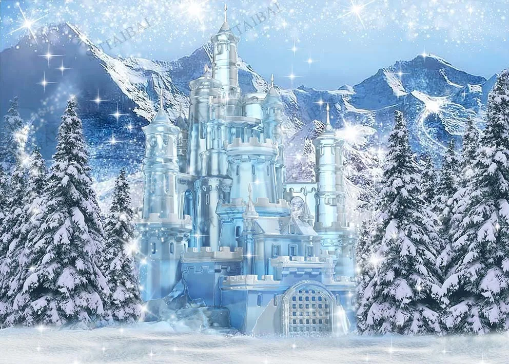 Winter Wonderland Kingdom Princess Castle Backdrop for Photography White Snow Frozen Girl Baby Kid Birthday Christmas Background